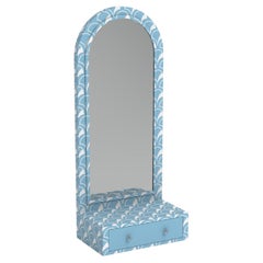 Scallop Inspired Blue Floor Mirror with Drawer