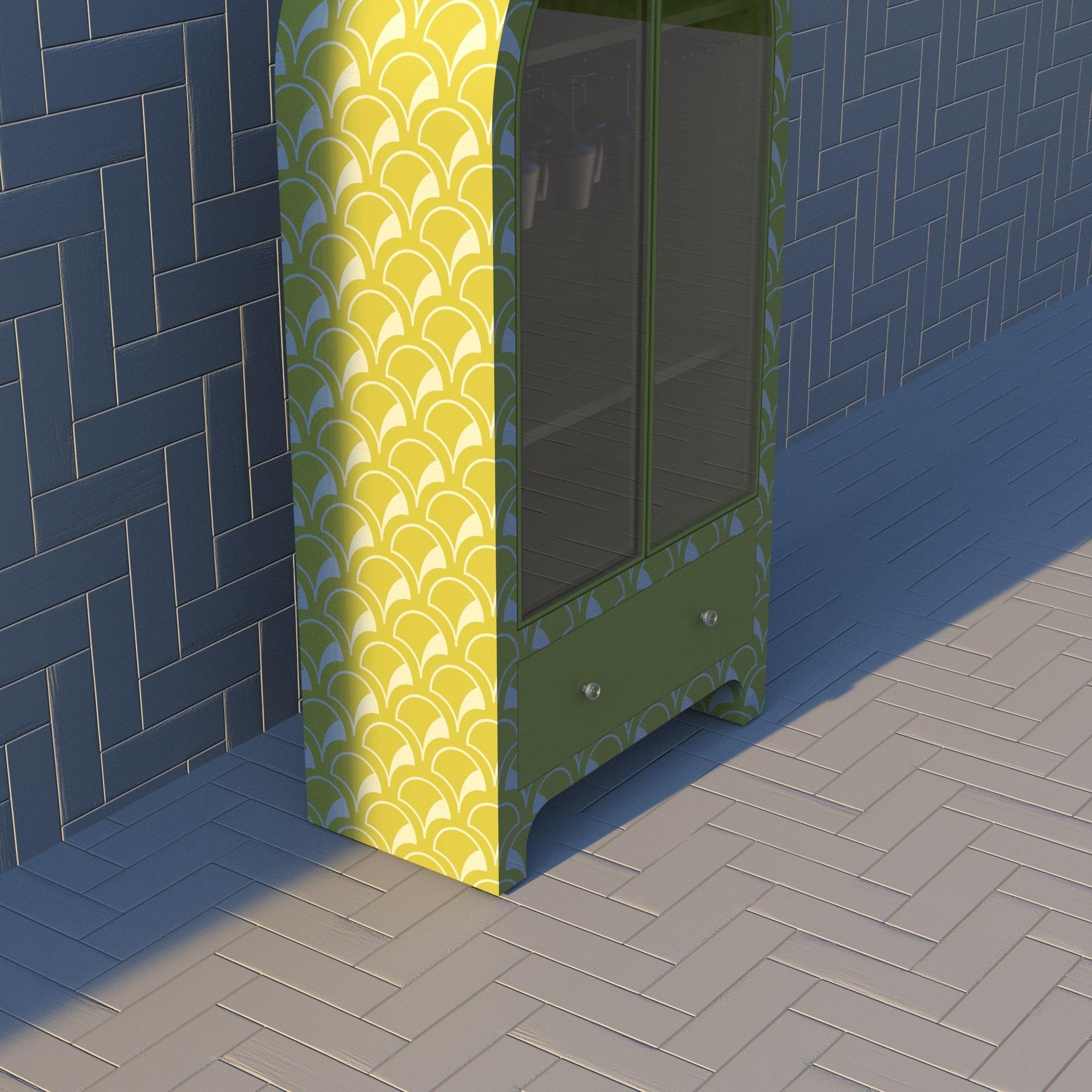 Indian Scallop Inspired Lemon Yellow Bar Cabinet by Artisanal For Sale