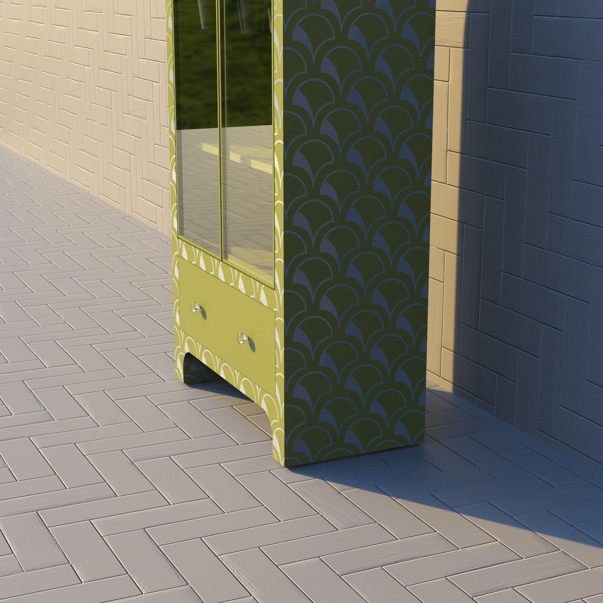 Scallop Inspired Lemon Yellow Bar Cabinet by Artisanal In New Condition For Sale In New York, NY