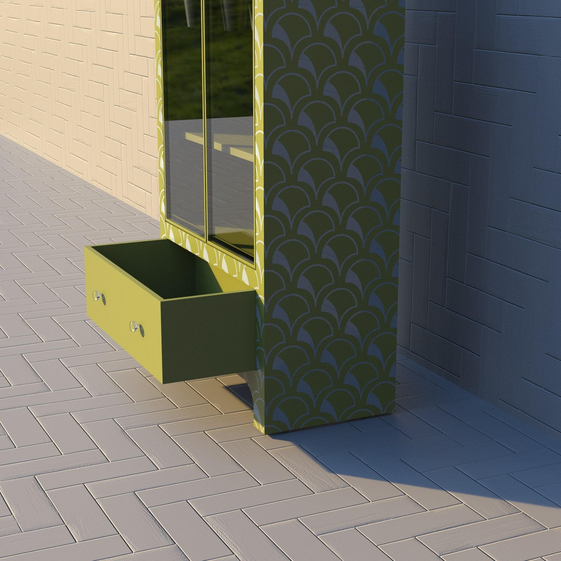 Contemporary Scallop Inspired Lemon Yellow Bar Cabinet by Artisanal For Sale