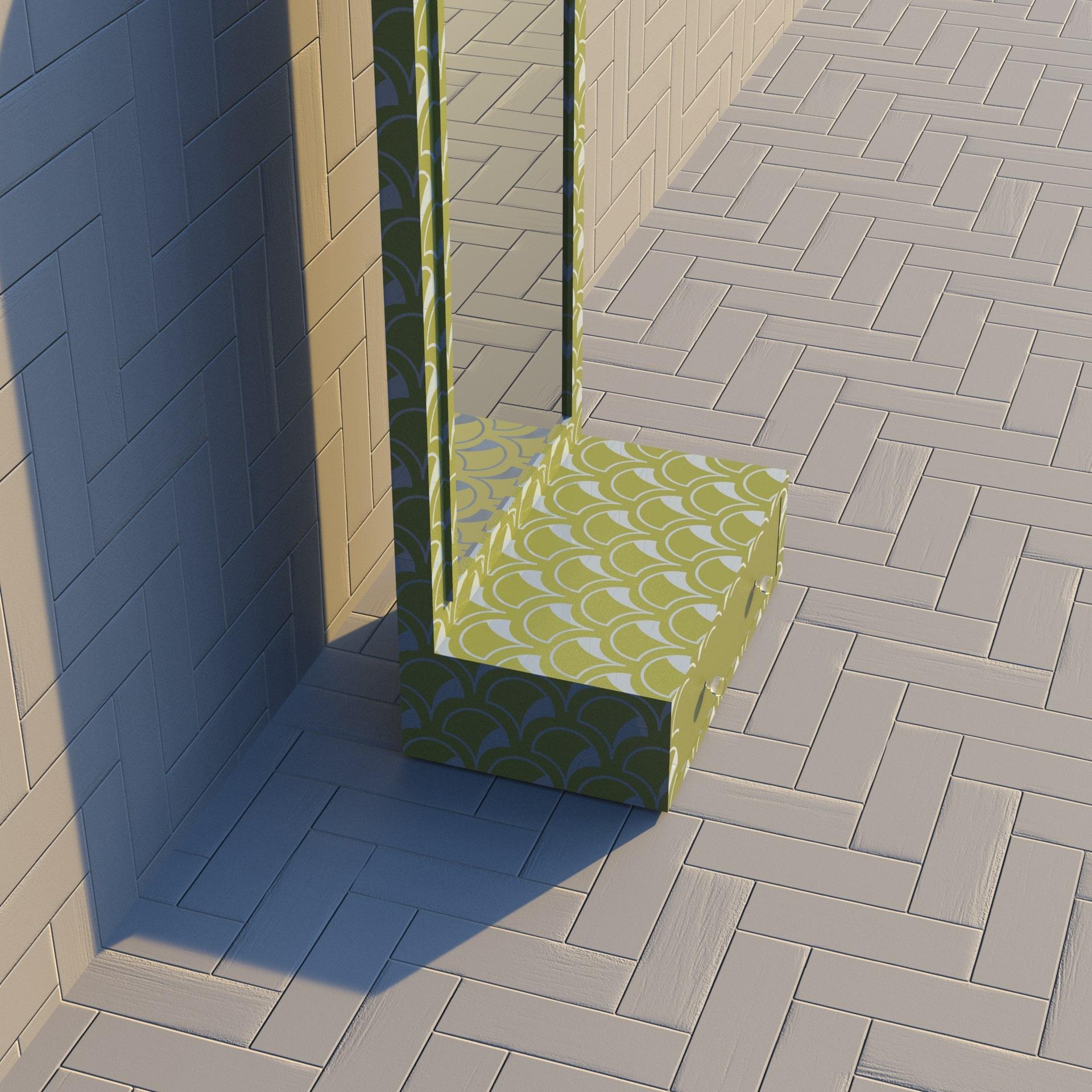 Inlay Scallop Inspired Lemon Yellow Floor Mirror with Drawer For Sale