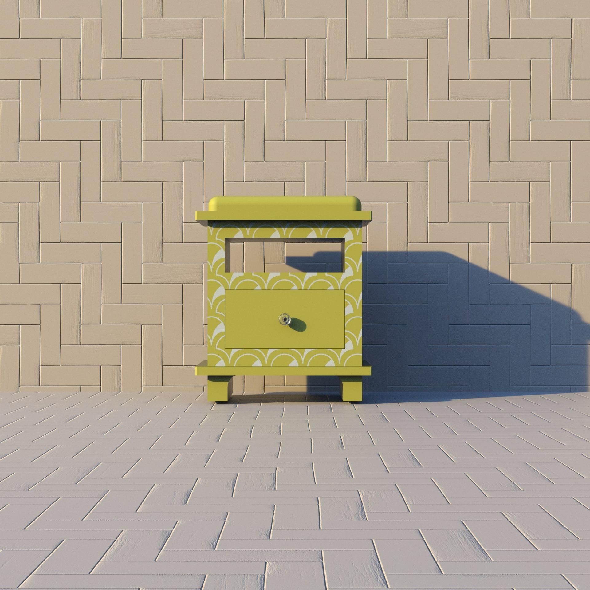 Art Deco Scallop Inspired Lemon Yellow Night Stand, Side Table by Artisanal For Sale