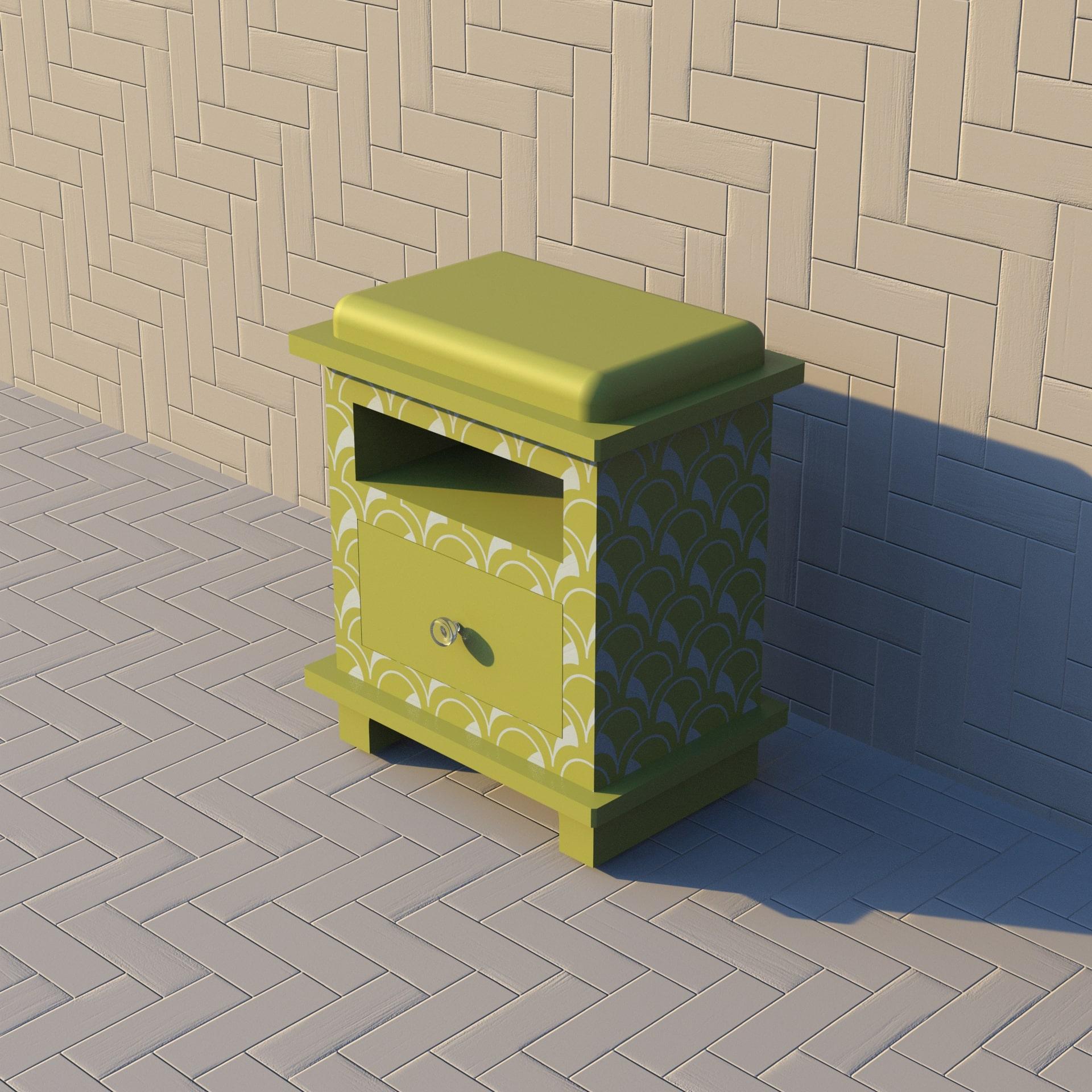 Contemporary Scallop Inspired Lemon Yellow Night Stand, Side Table by Artisanal For Sale
