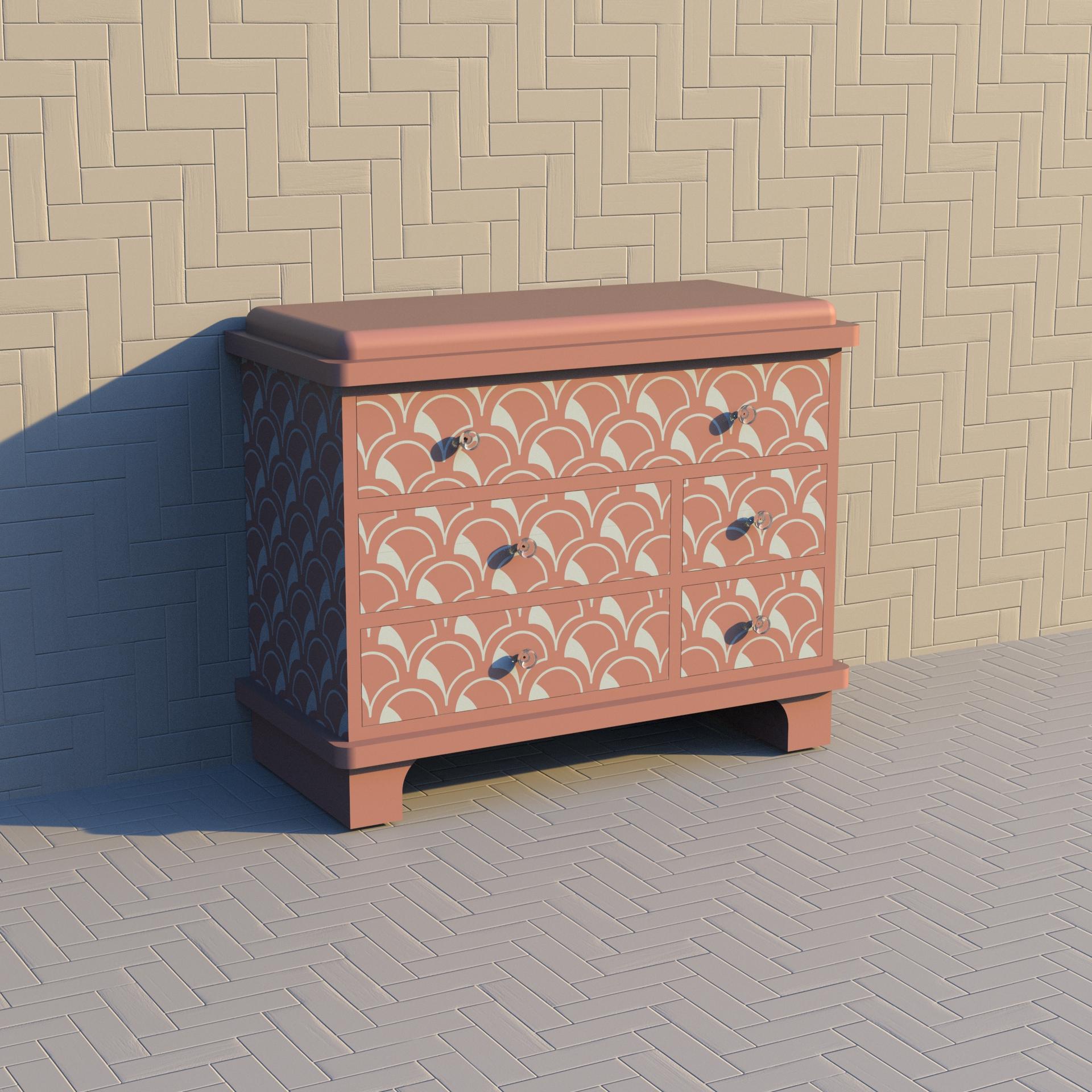 Art Deco Scallop Inspired Pink Chest of Drawers by Artisanal For Sale