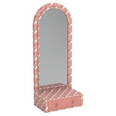 Scallop Inspired Pink Floor Mirror with Drawer