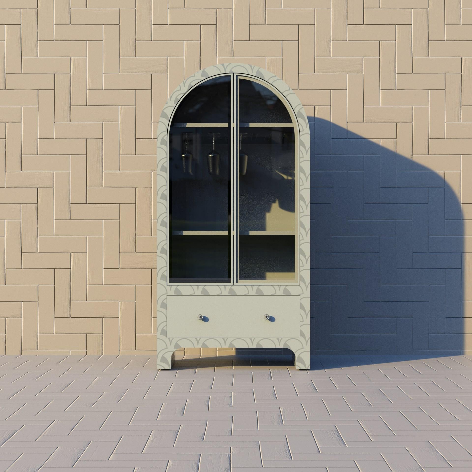 Bone Scallop Inspired White Bar Cabinet by Artisanal For Sale
