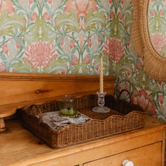 Hand-Woven Rattan Scalloped Tray in British Colonial Style