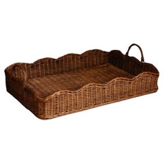 Hand-Woven Rattan Scalloped Tray in British Colonial Style