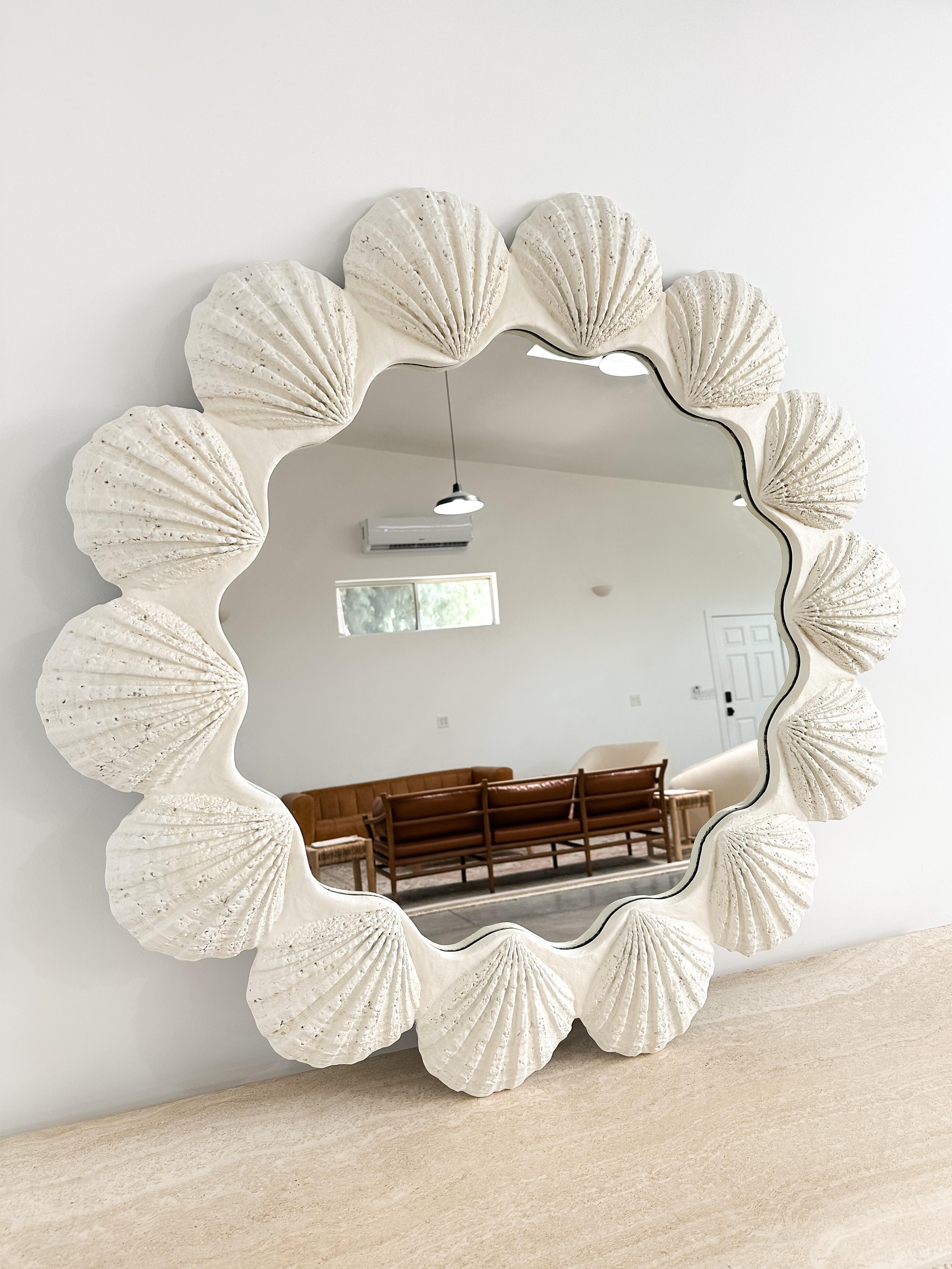 Unknown 1970s Oversized Sculptural Seashell White Mirror