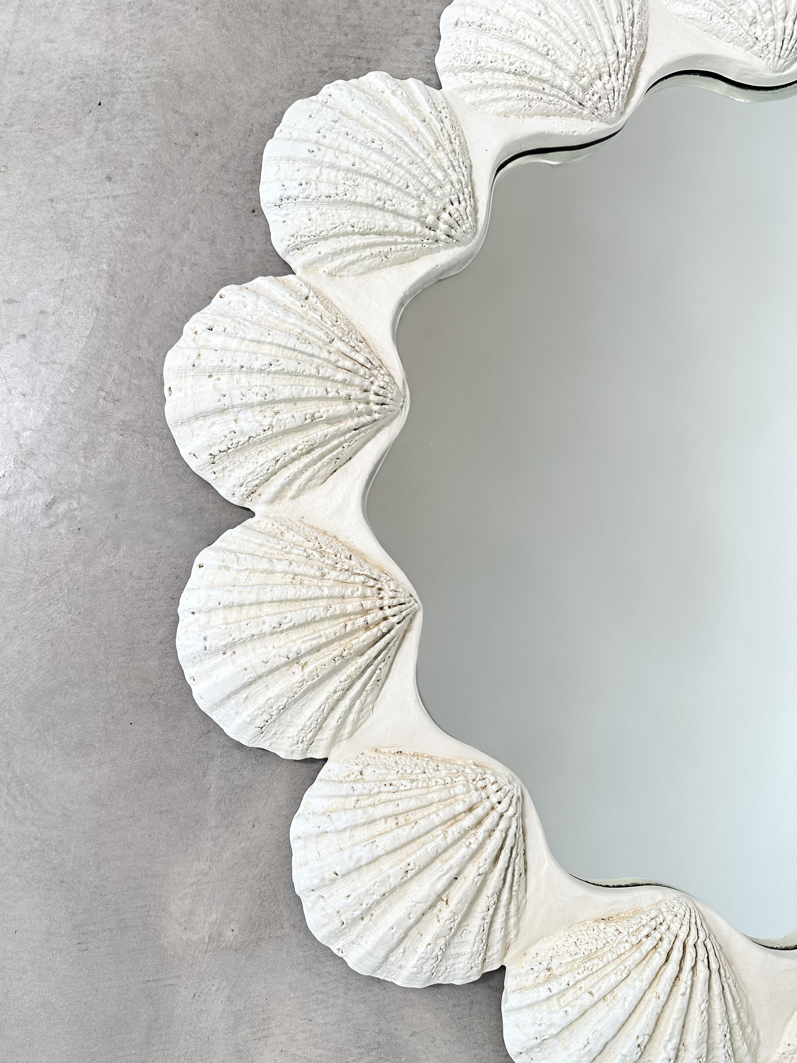 Late 20th Century 1970s Oversized Sculptural Seashell White Mirror