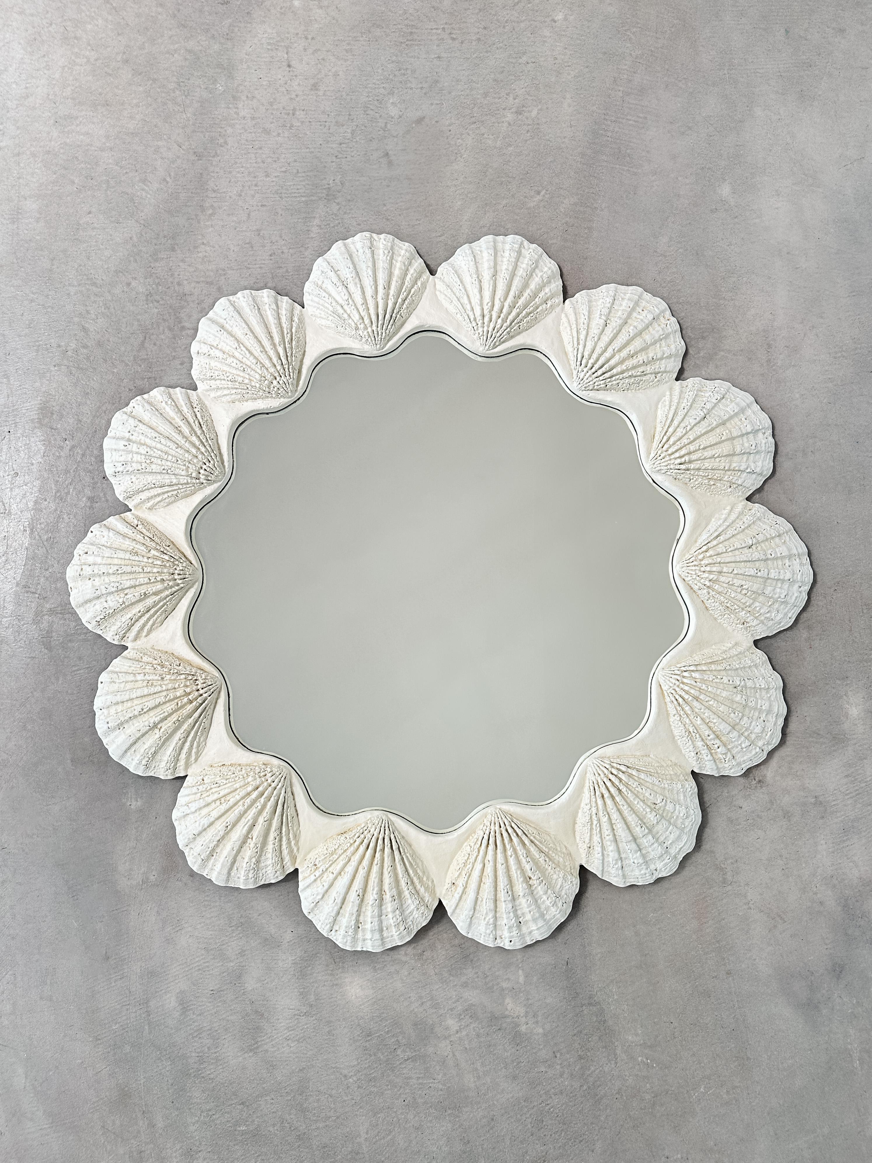 Resin 1970s Oversized Sculptural Seashell White Mirror
