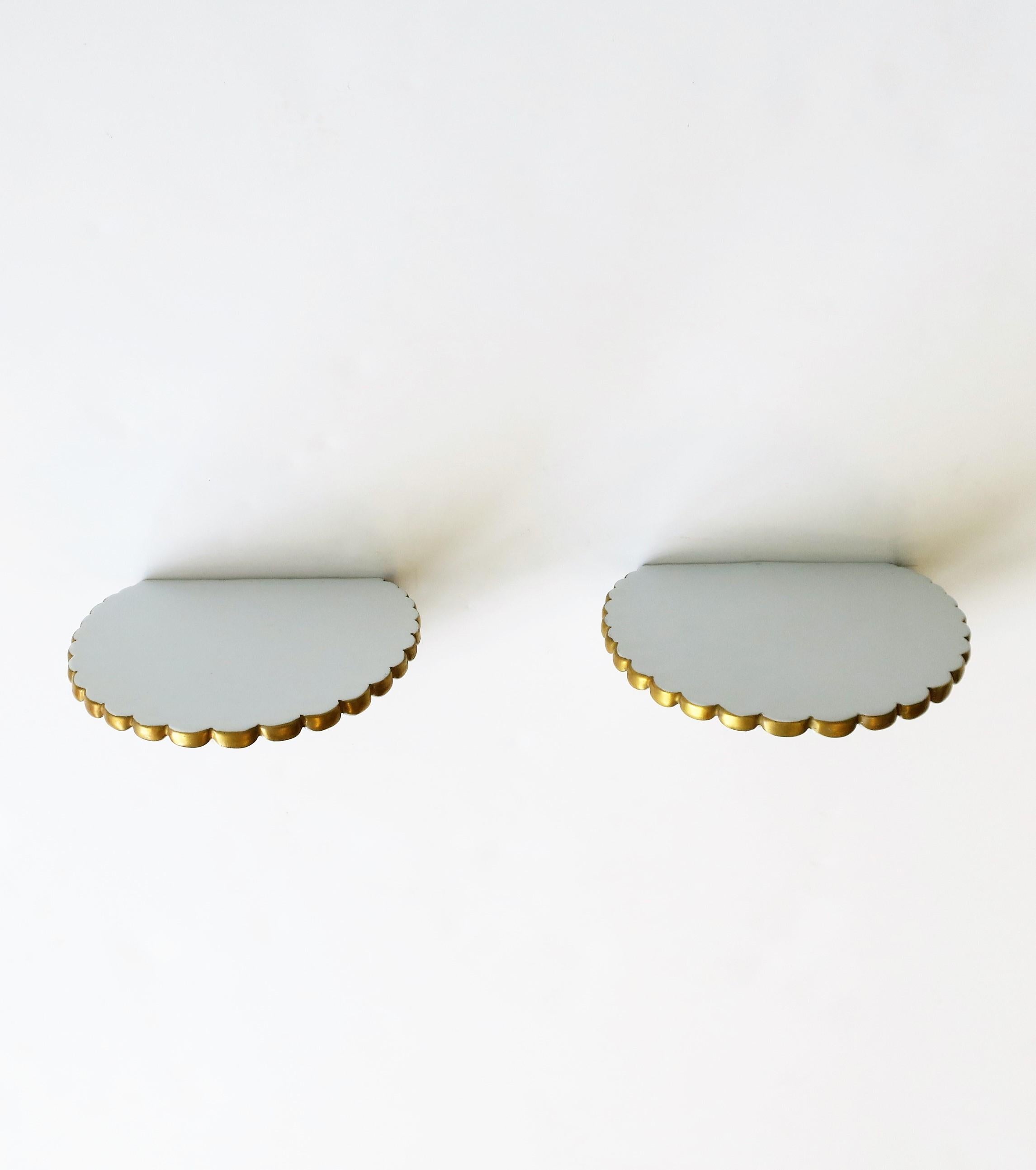 Regency Wall Shelves or Brackets White and Gold with Scallop Seashell Design