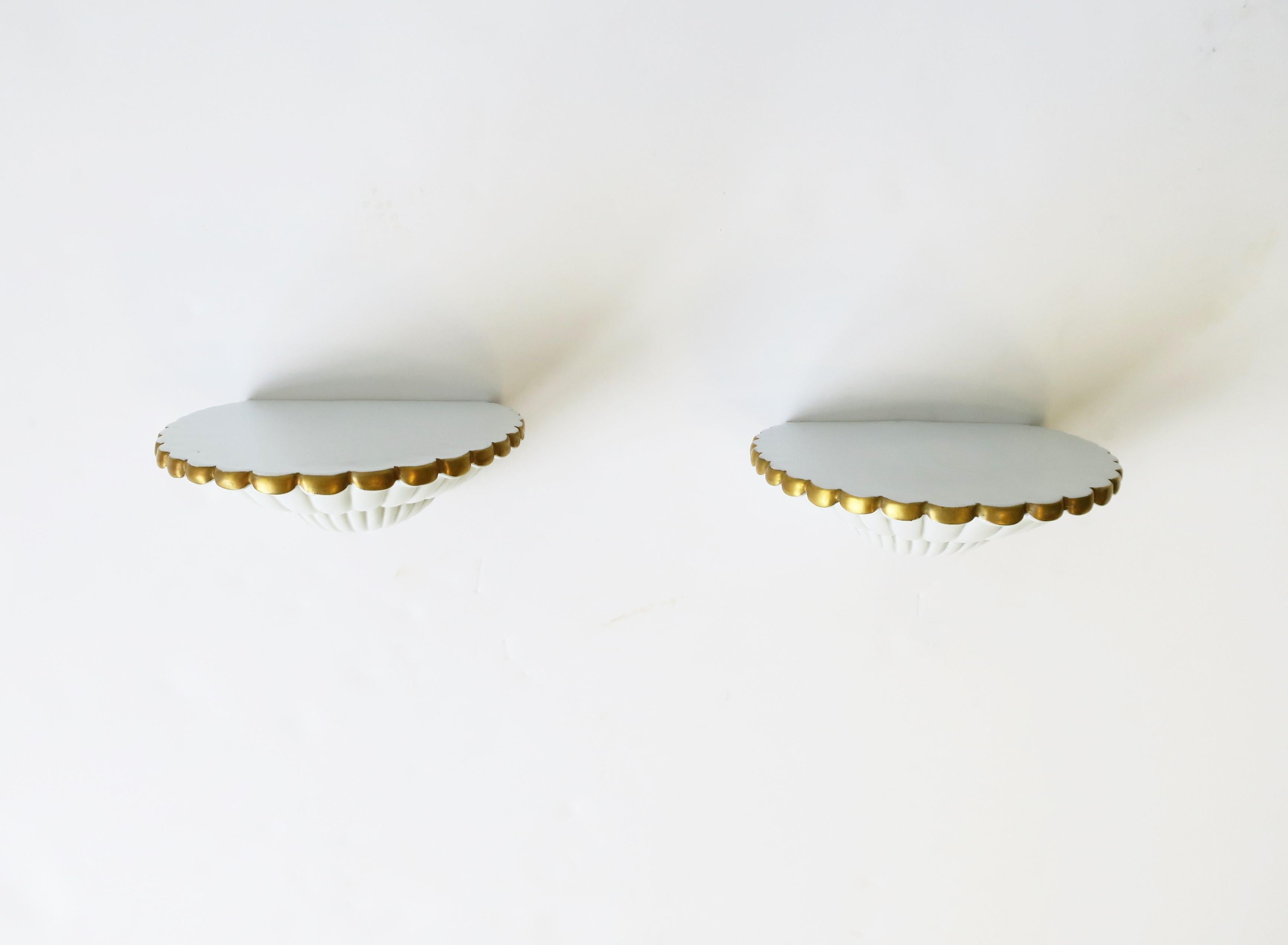 American Wall Shelves or Brackets White and Gold with Scallop Seashell Design