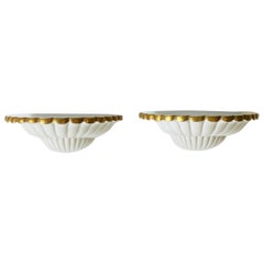 Wall Shelves or Brackets White and Gold with Scallop Seashell Design