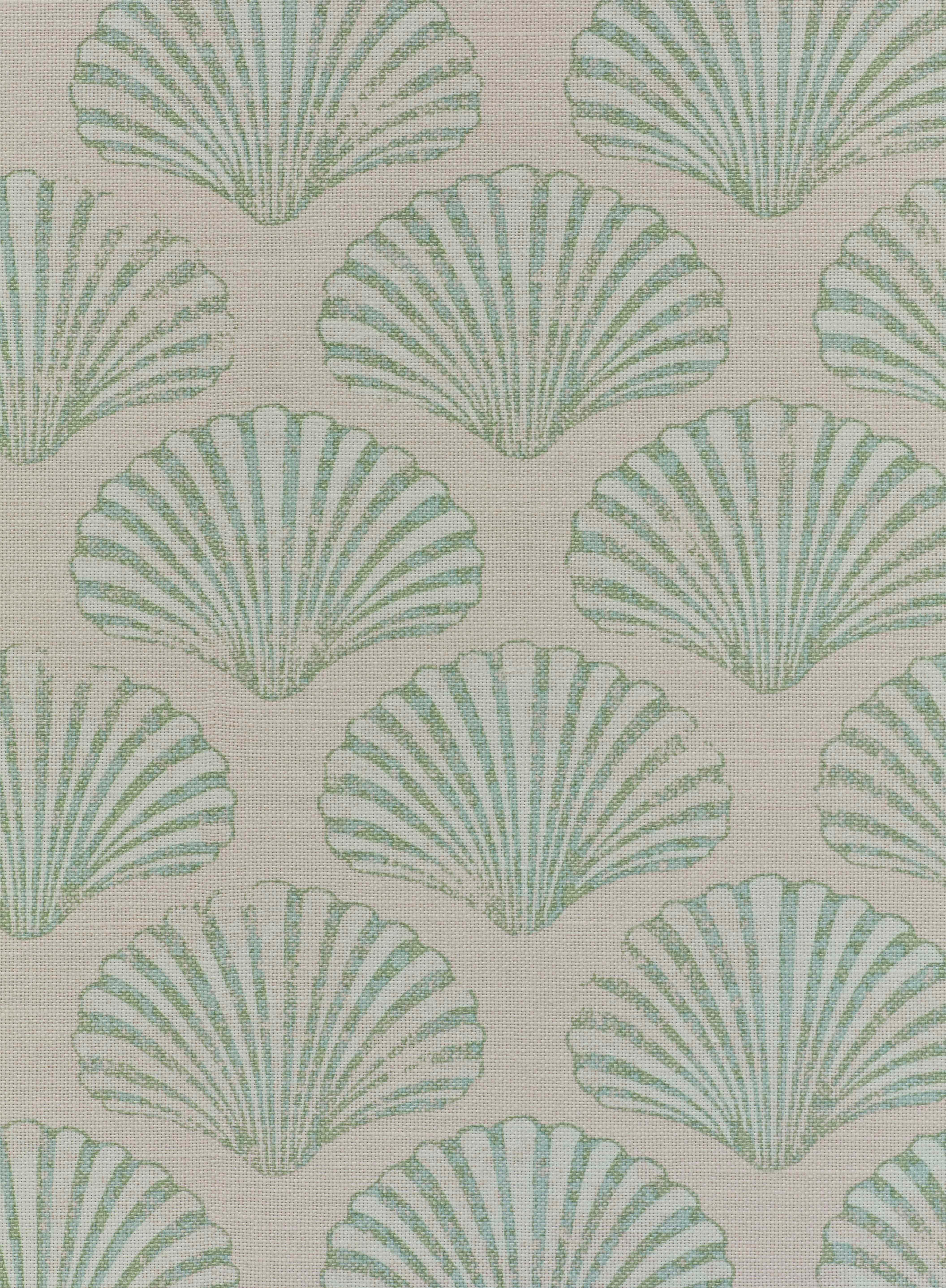 British 'Scallop Shell' Contemporary, Traditional Fabric in Plaster/Green For Sale
