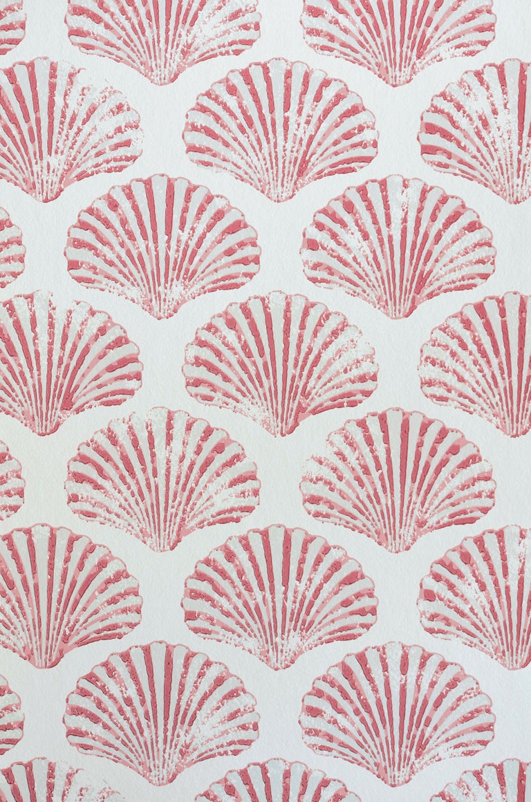 'Scallop Shell' Contemporary, Traditional Wallpaper in Red For Sale at