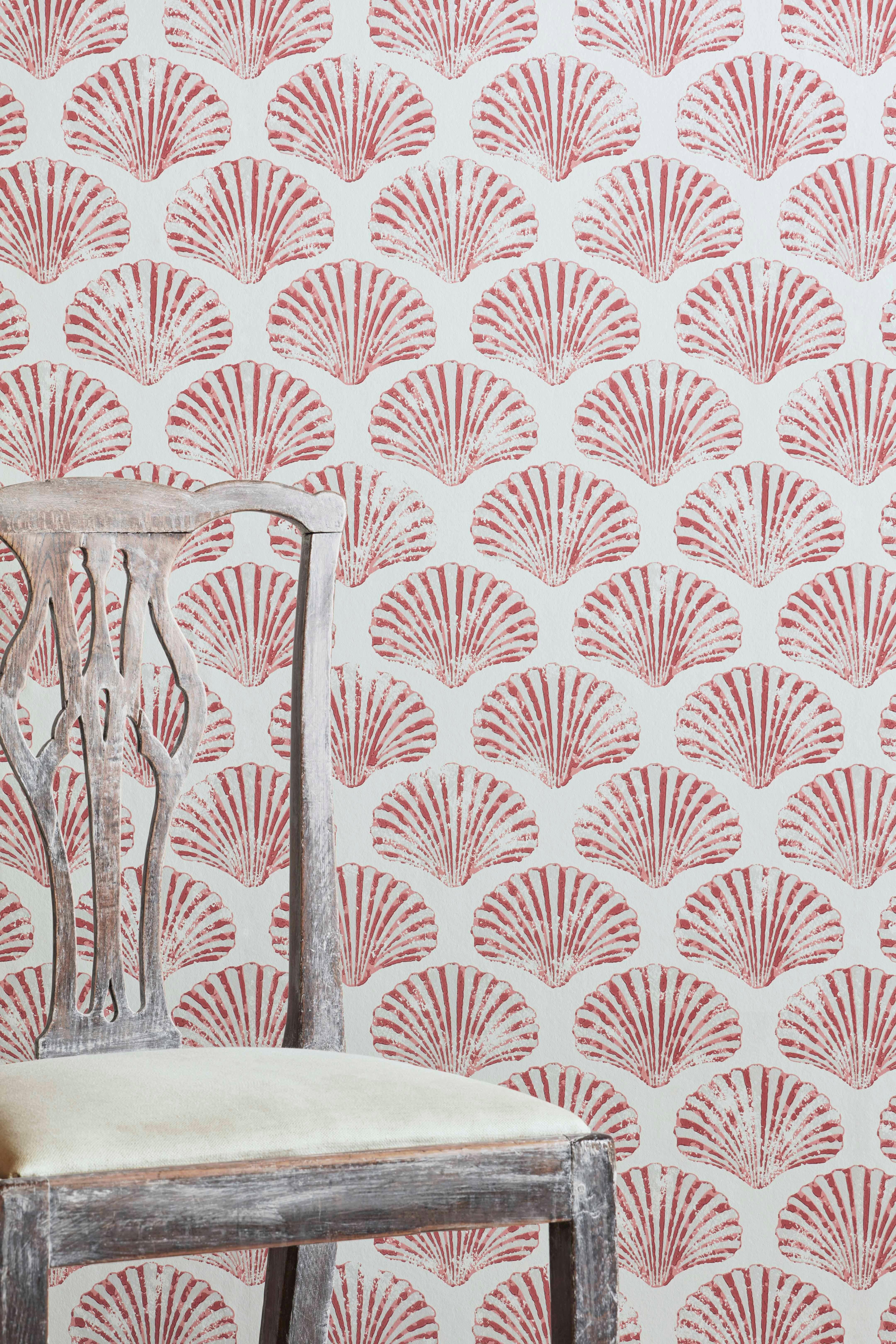 Paper 'Scallop Shell' Contemporary, Traditional Wallpaper in Red  For Sale