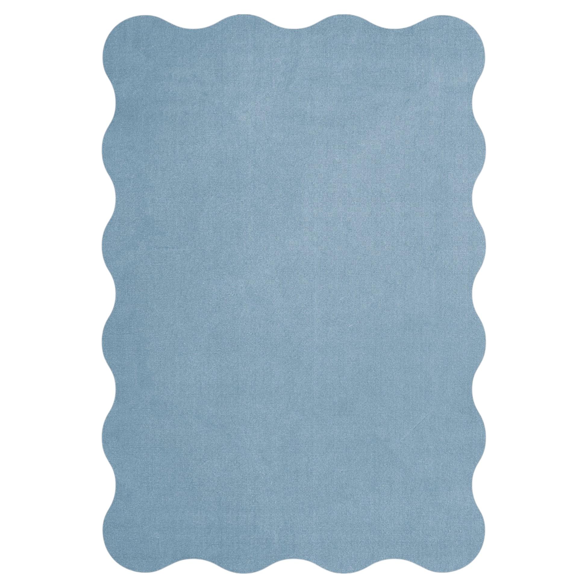Pre-owned Layered Scallop Wool Rug In Soft Blue By , Scandinavian Handmade Design