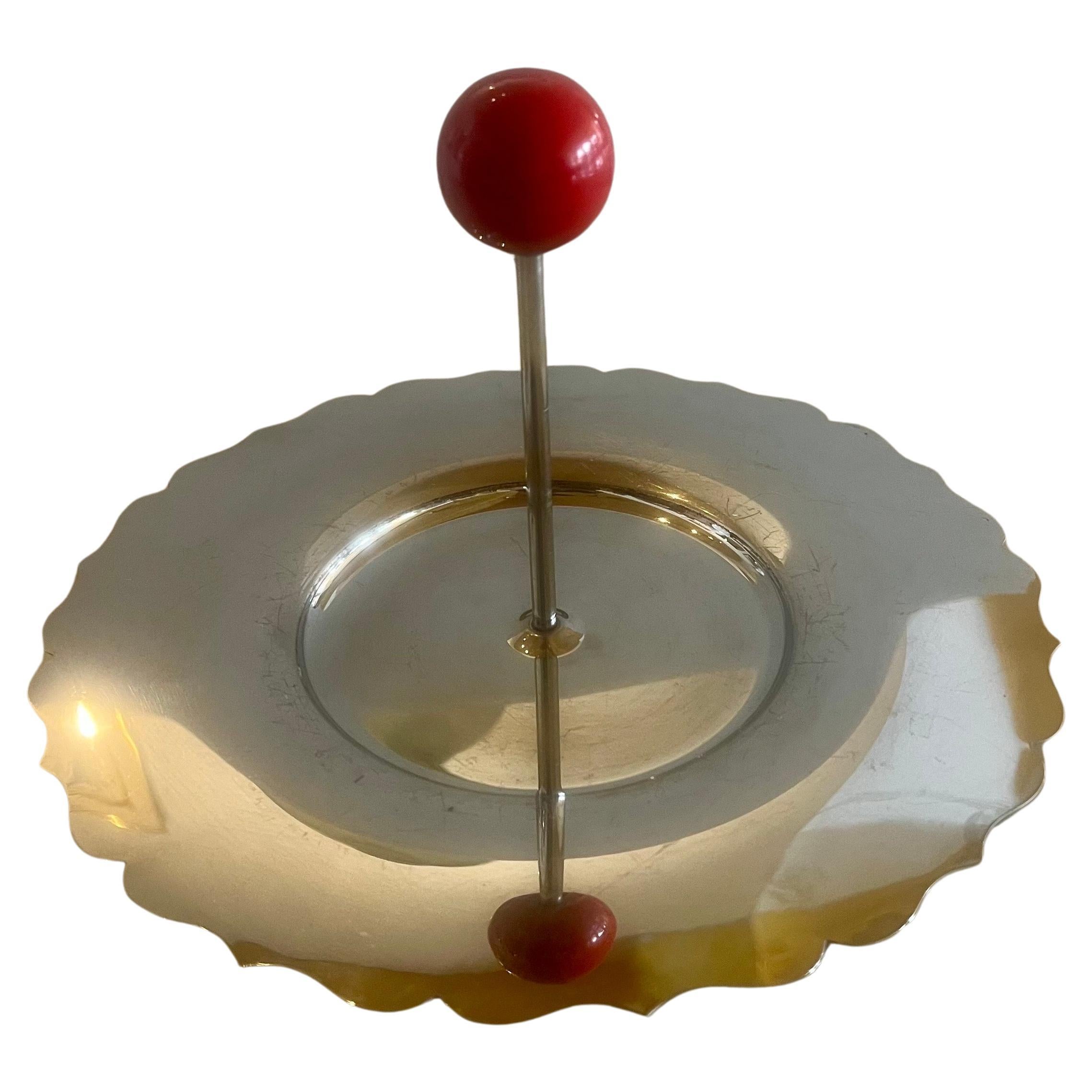 American Scalloped Art Deco Chome & Bakelite Serving Tray