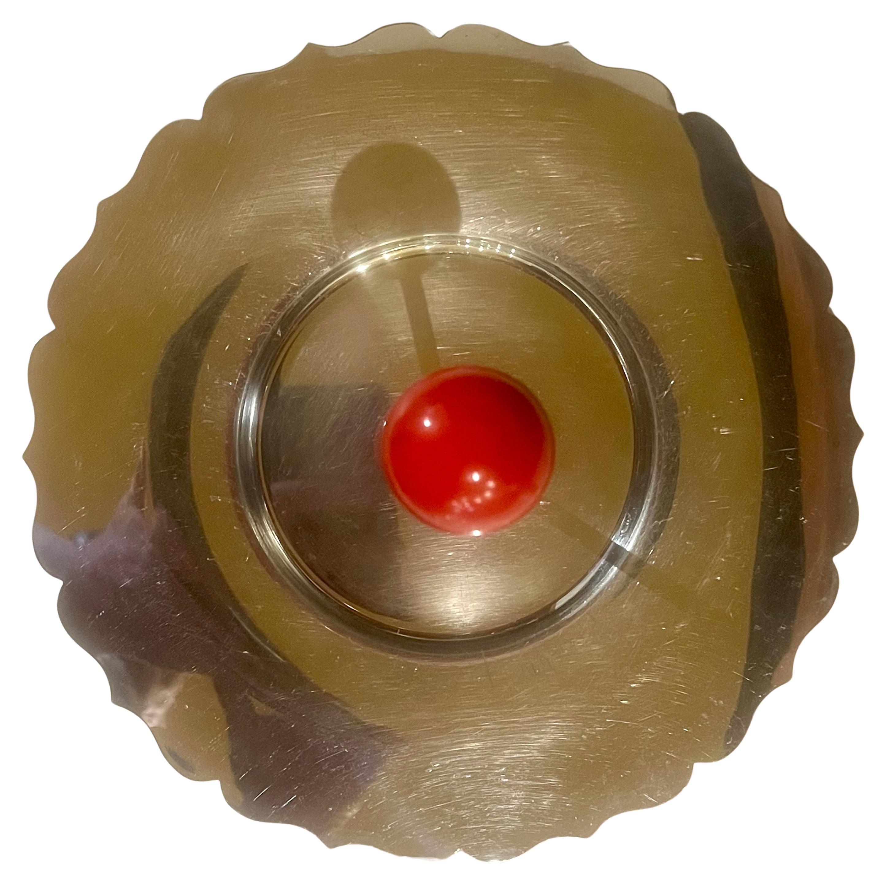 Scalloped Art Deco Chome & Bakelite Serving Tray In Good Condition In San Diego, CA