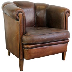 Vintage Scalloped Back Leather Club Chair, circa 1940s