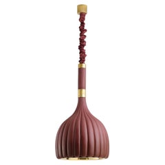 Scalloped Burgundy Ceramic Pendant Lamp
