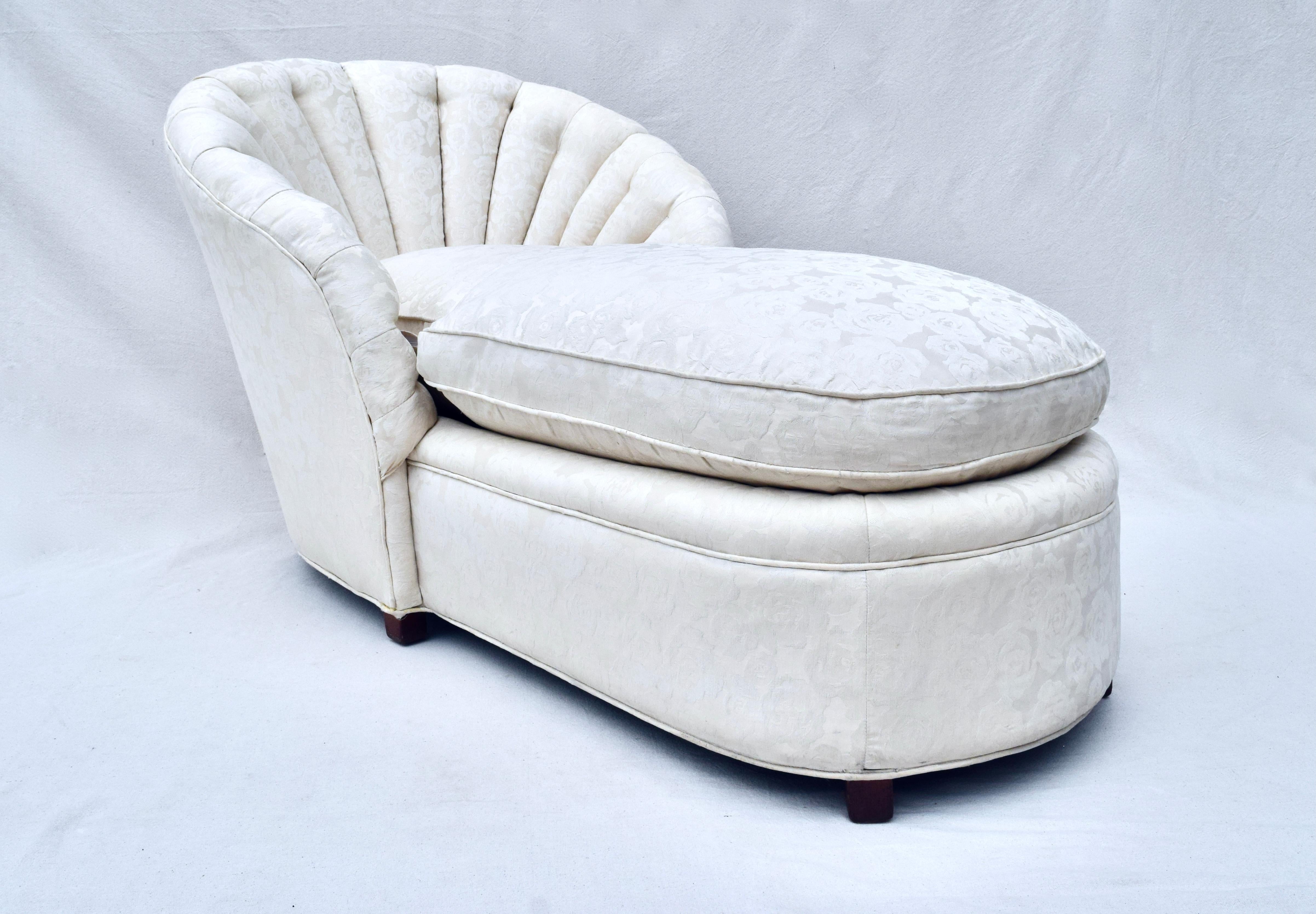 Damask Scalloped Channel Back Clamshell Form Chaise Lounge