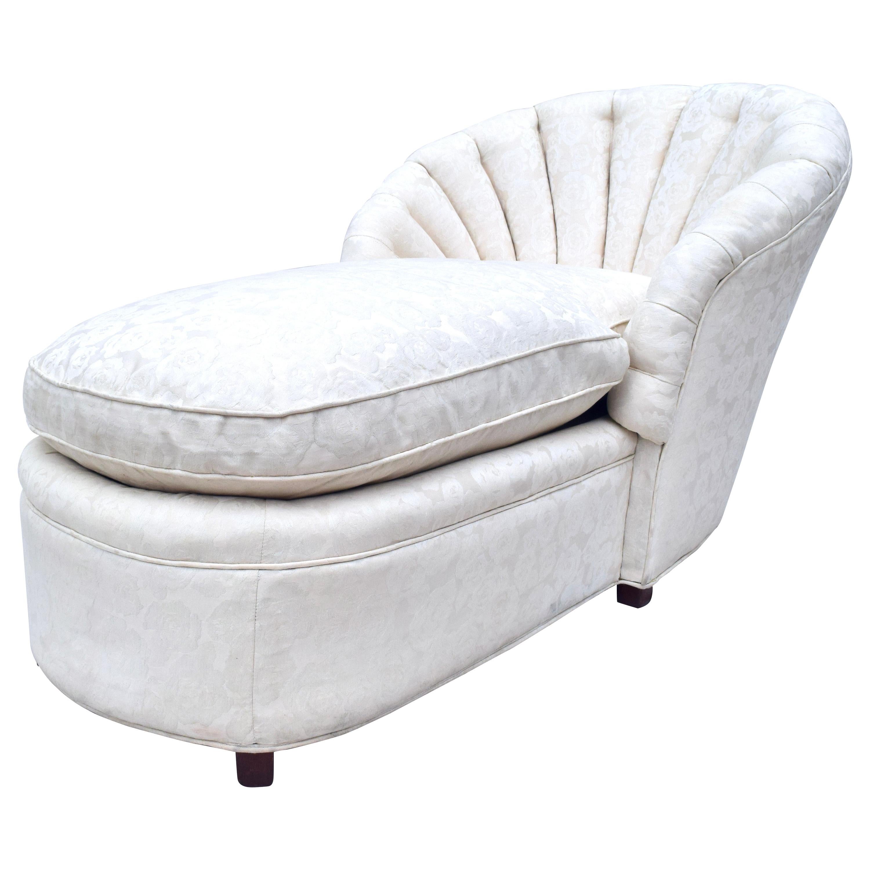 Scalloped Channel Back Clamshell Form Chaise Lounge