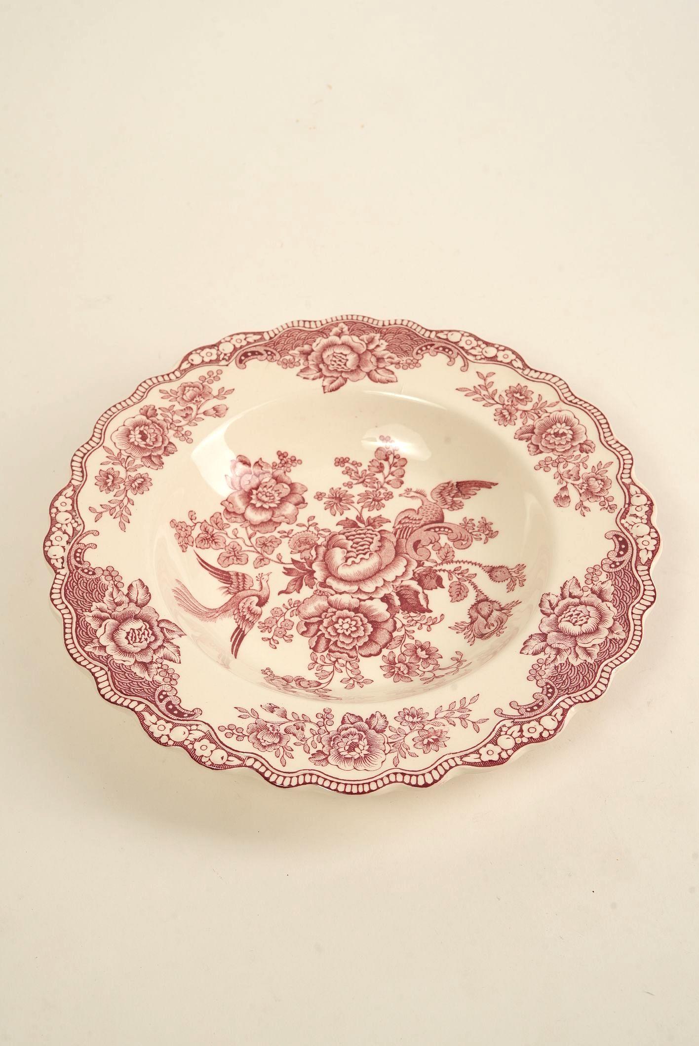 Anglais Assiette ducale à couronne festonnée en rose Bristol - Scène de jardin victorienne en vente