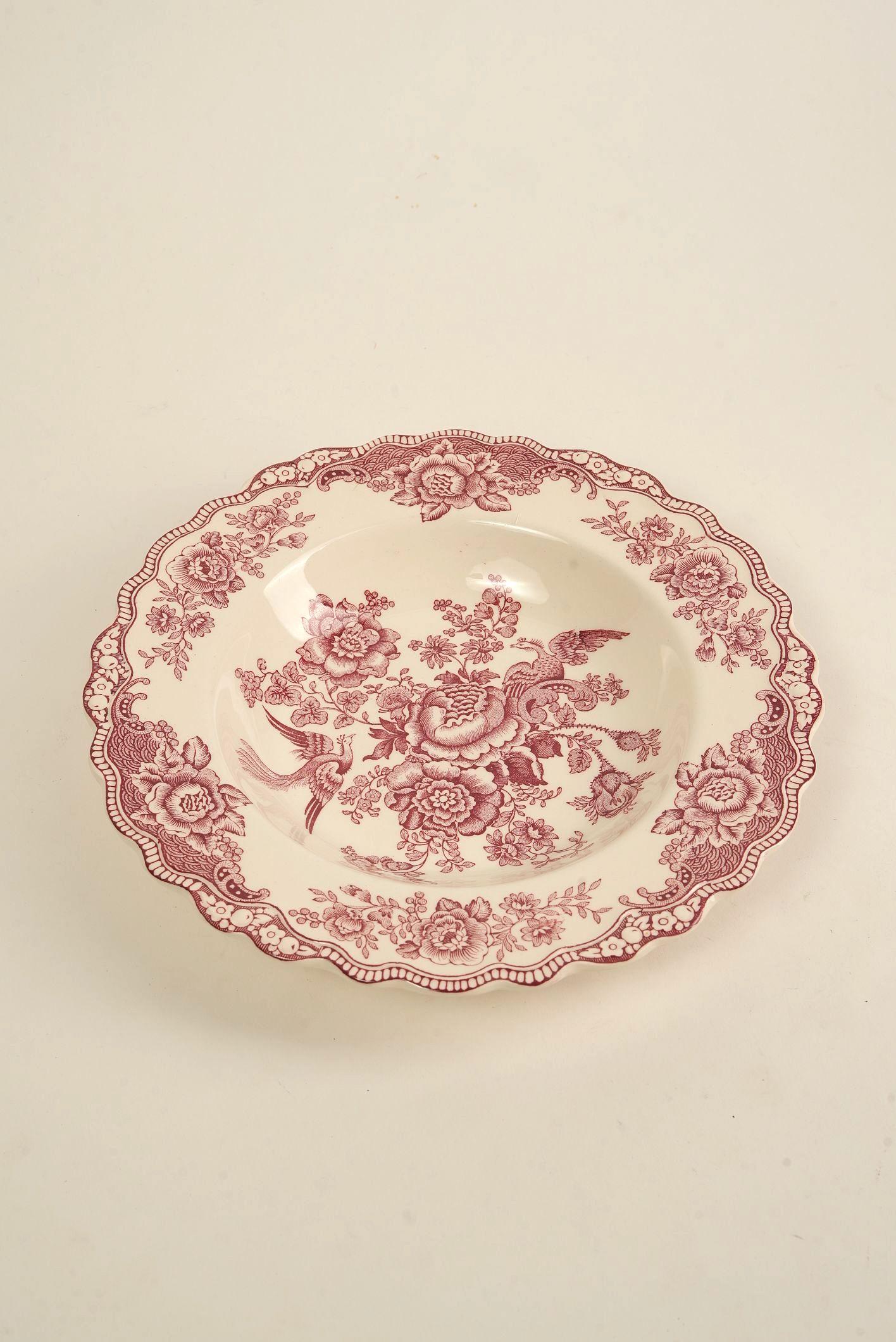 Assiette ducale à couronne festonnée en rose Bristol - Scène de jardin victorienne Bon état - En vente à Worcester Park, GB