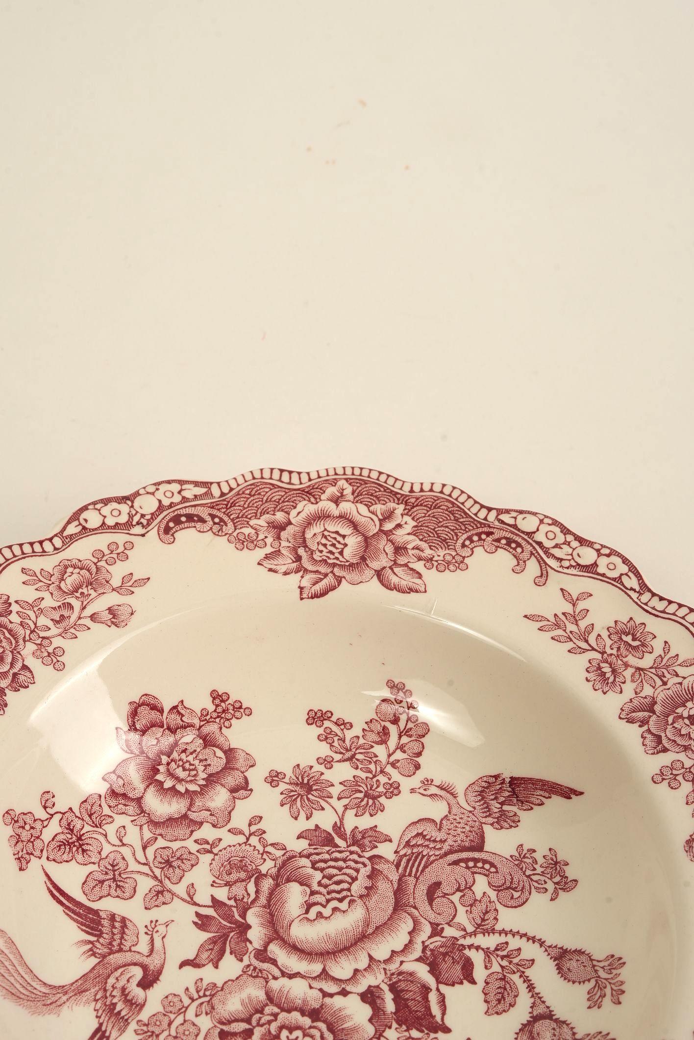 Assiette ducale à couronne festonnée en rose Bristol - Scène de jardin victorienne en vente 2