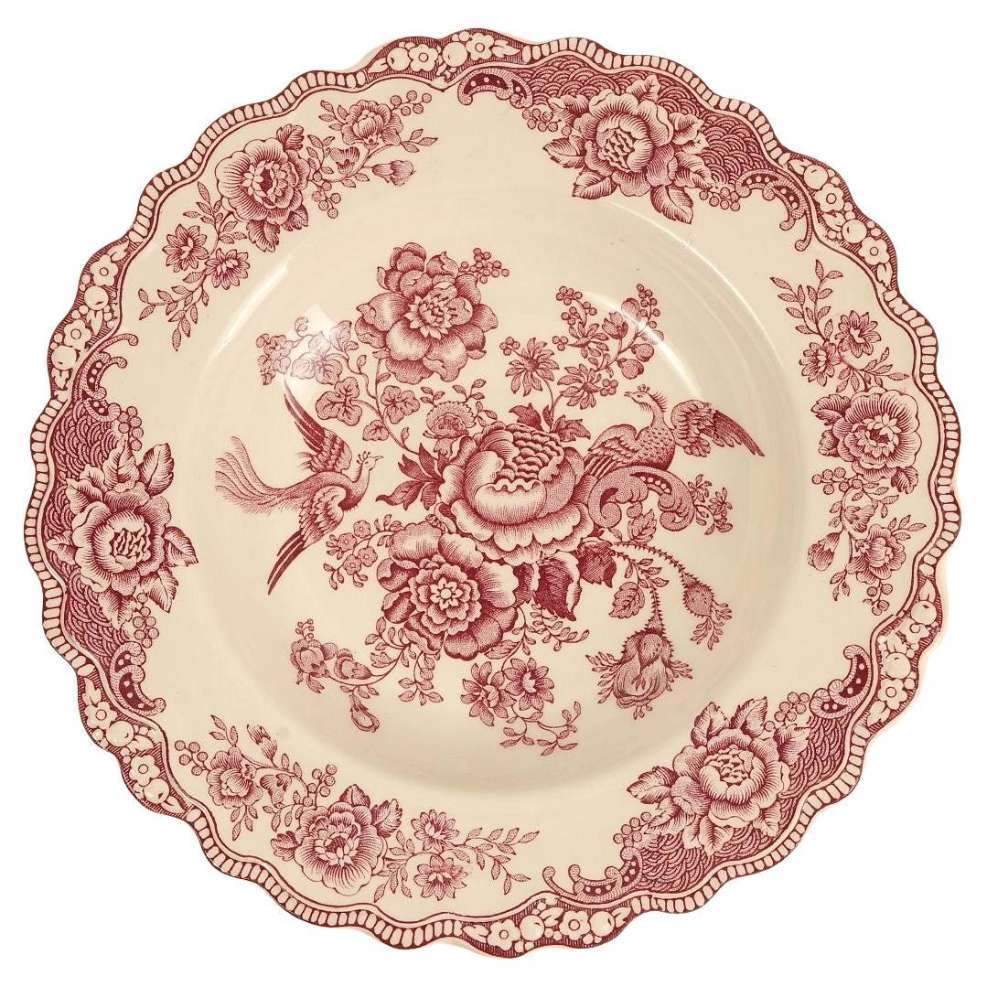Assiette ducale à couronne festonnée en rose Bristol - Scène de jardin victorienne