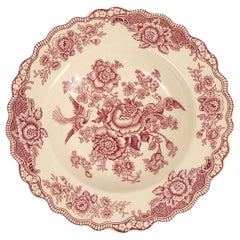 Assiette ducale à couronne festonnée en rose Bristol - Scène de jardin victorienne