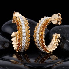Scalloped Diamond 14K Yellow Gold Hoop Earrings