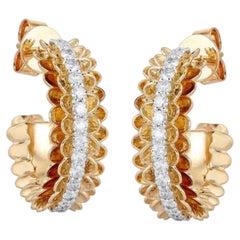 Scalloped Diamond 14K (or 18k upon request) Yellow Gold Hoop Earrings