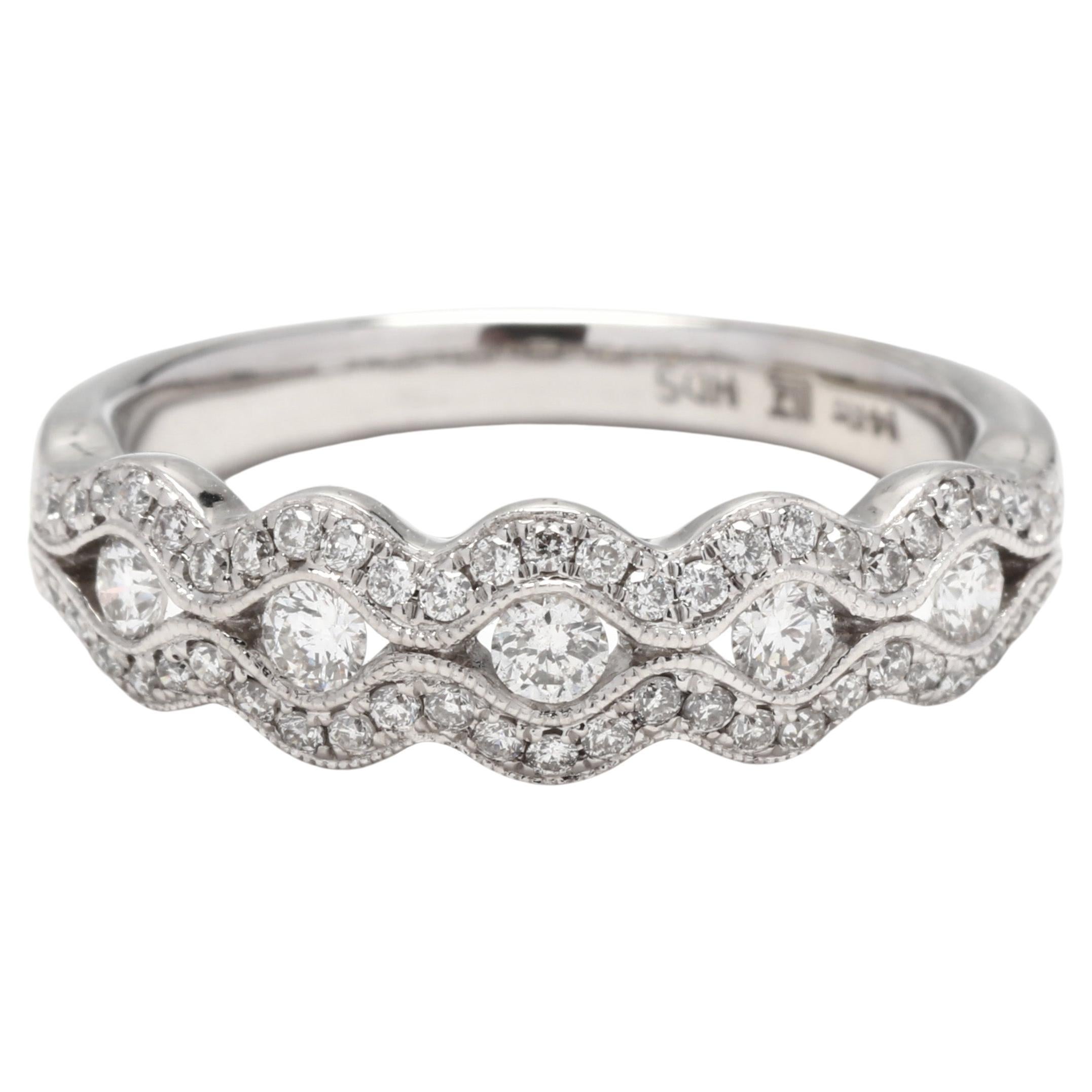 Scalloped Diamond Anniversary Band Ring, 14KT White Gold, Ring