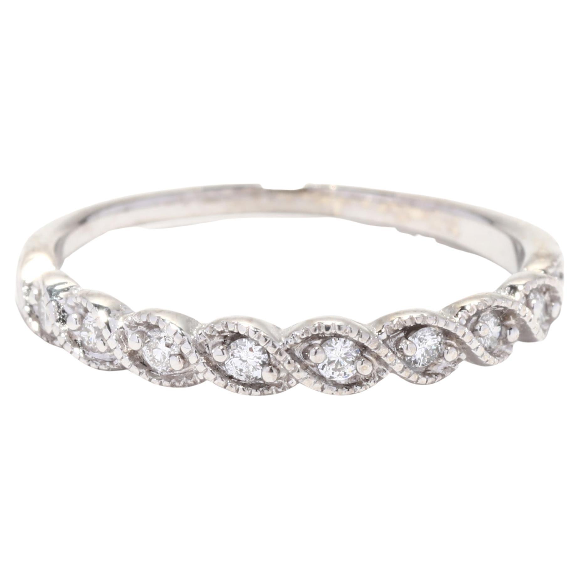 Scalloped Diamond Wedding Band Ring, 14KT White Gold, Ring