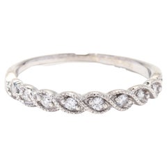 Retro Scalloped Diamond Wedding Band Ring, 14KT White Gold, Ring