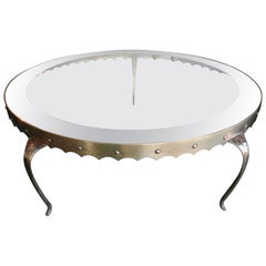 Scalloped Edge 1950s Brass Coffee Table Attributed to Arturo Pani with Glass Top