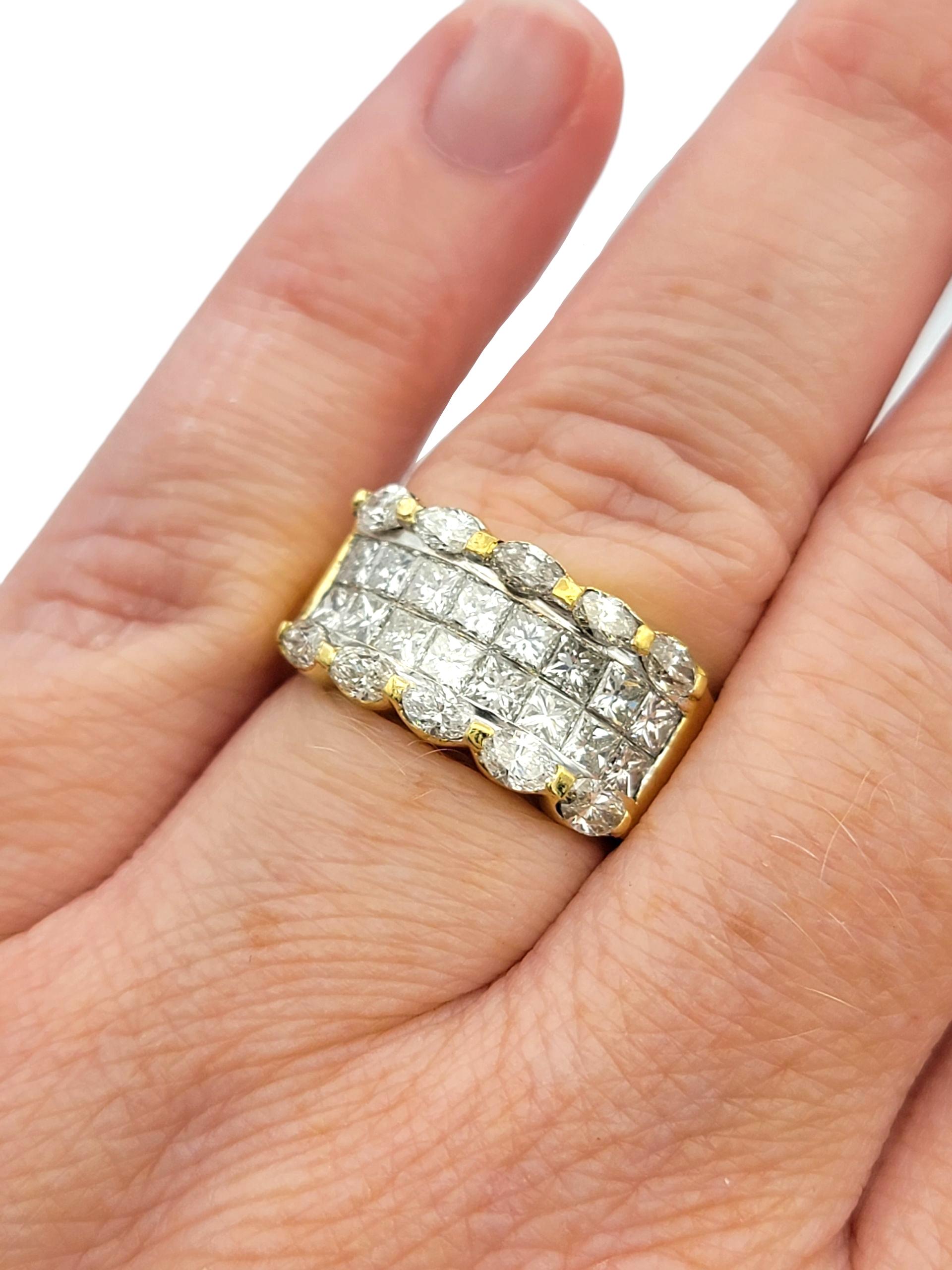 Bague à bord festonné avec diamant taille princesse et marquise en or jaune 18 carats en vente 3