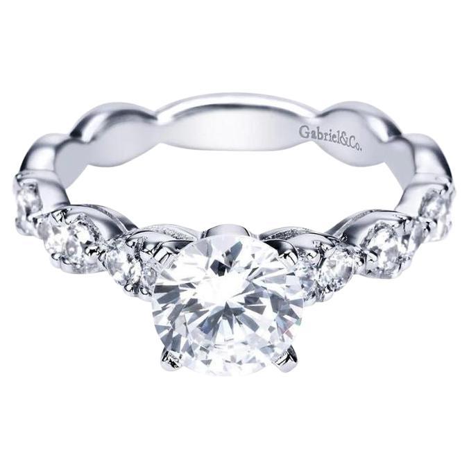   Scalloped Edge White Gold Diamond Engagement Ring For Sale