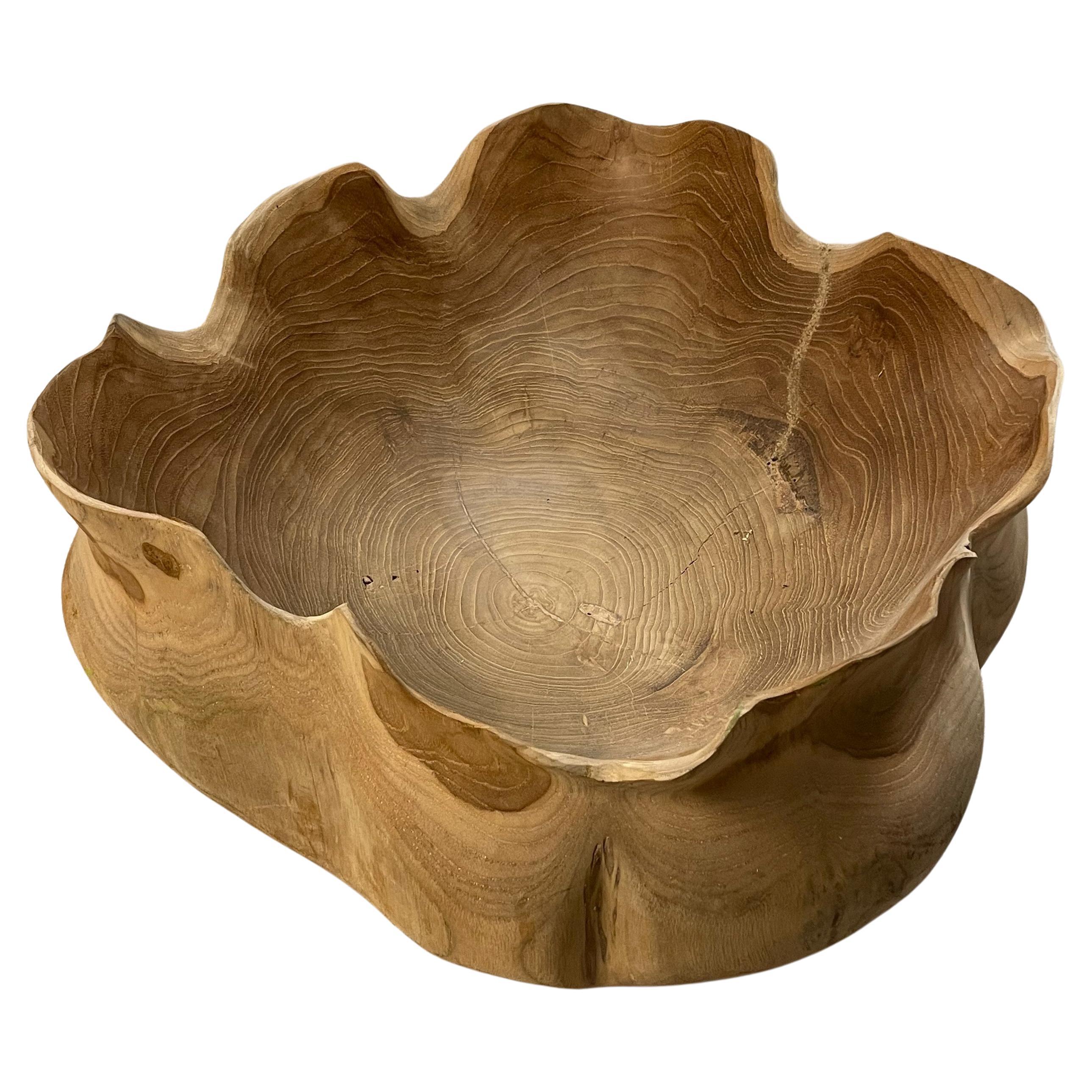 Scalloped Edge Wood Bowl, Indonesia, Contemporary For Sale