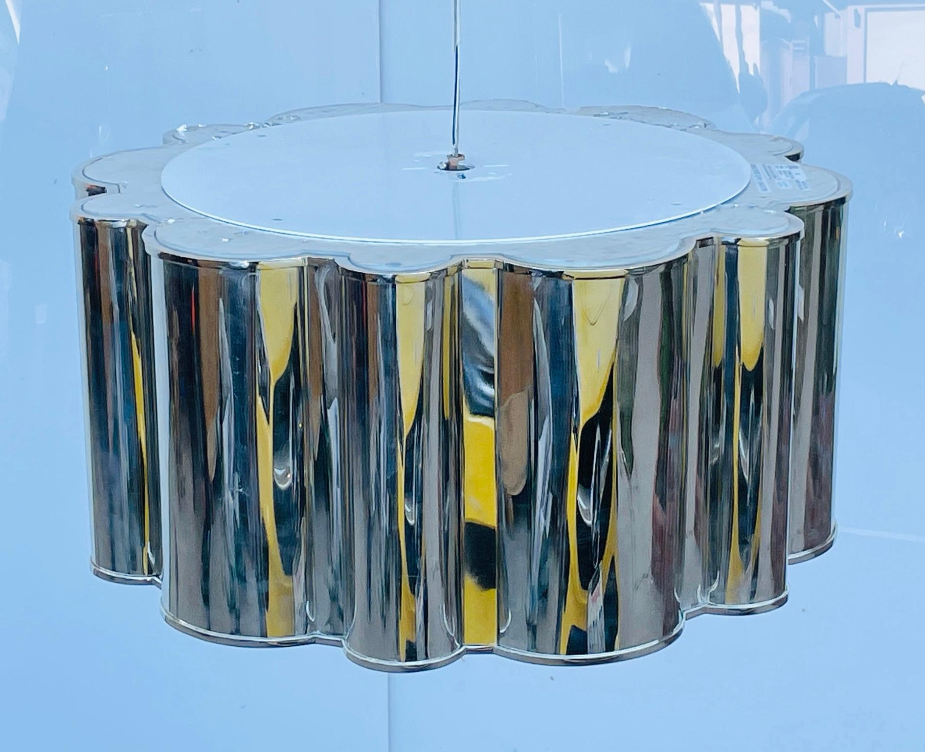 Scalloped Flush Mount Chandelier in Polished Nickel In Good Condition In Los Angeles, CA