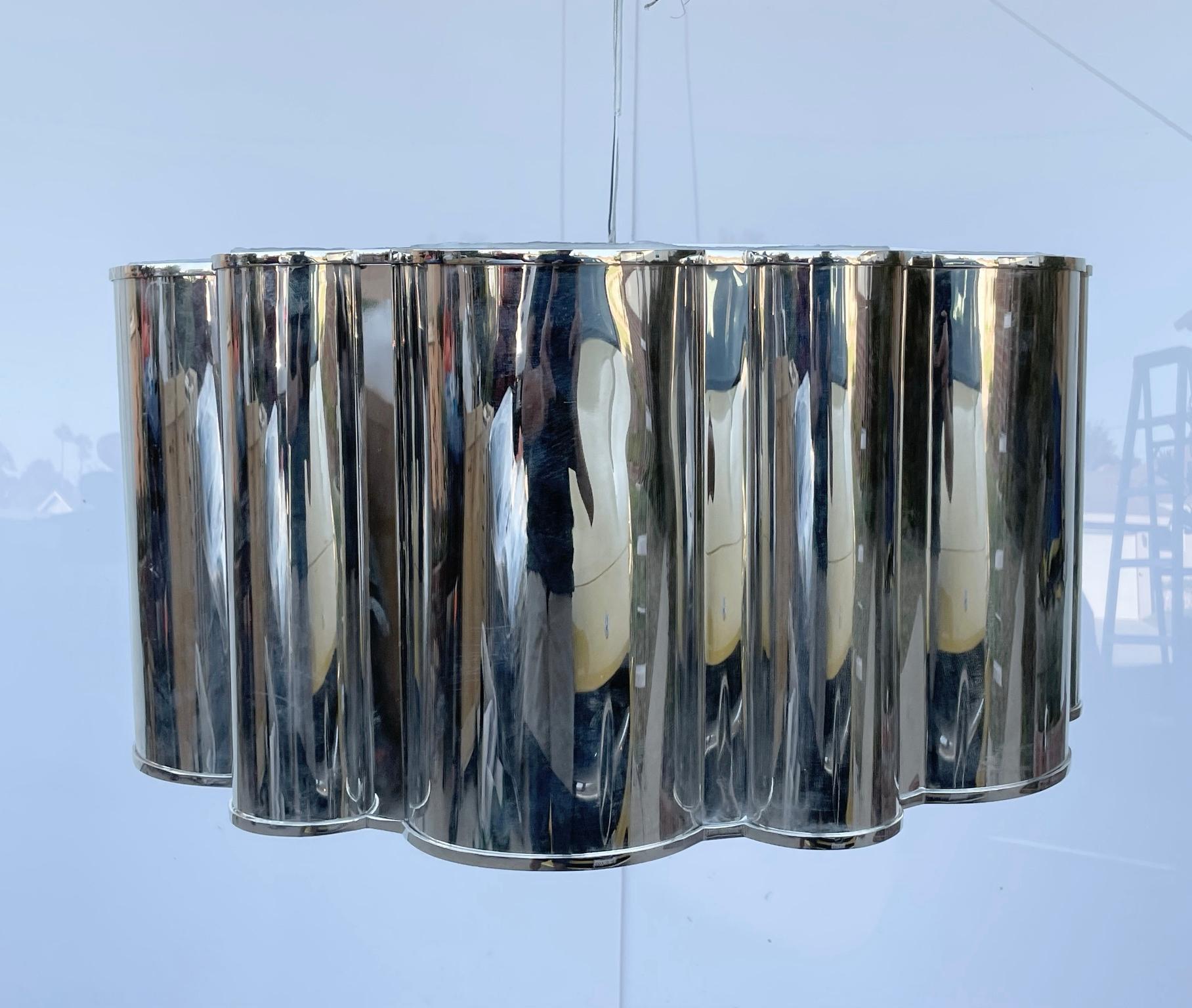 Contemporary Scalloped Flush Mount Chandelier in Polished Nickel