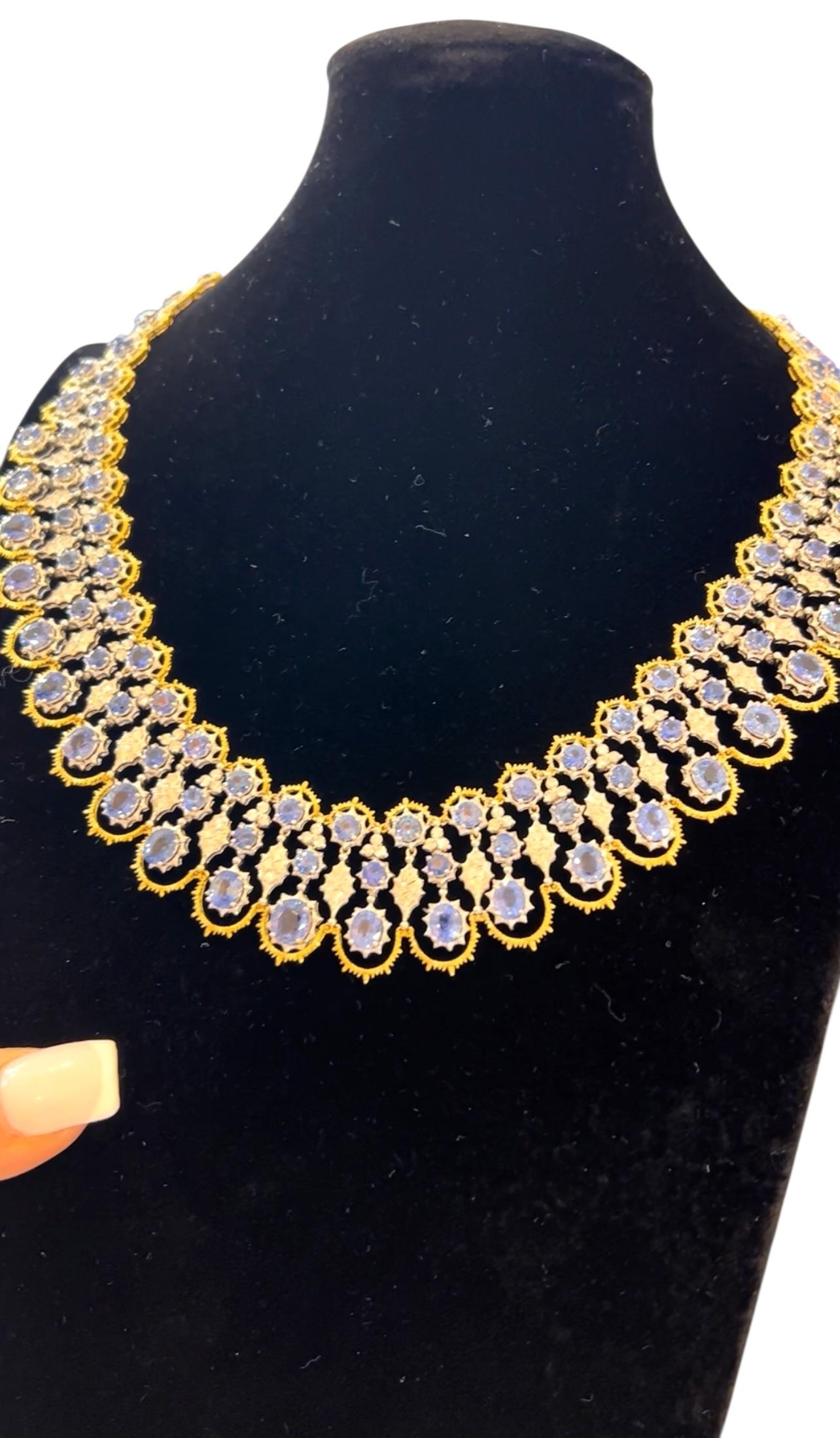 Collier en or 18 carats diamant saphir bleu bleu festonné Design/One Pour femmes en vente
