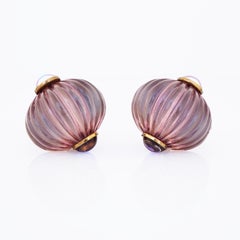 Scalloped Lucite Statement Earrings With Holographic Cabochons By Fabrice Paris