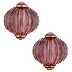 Scalloped Lucite Statement Earrings With Holographic Cabochons By Fabrice Paris
