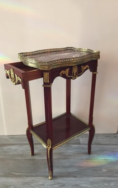 Scalloped Mahogany and Marble Fancy French Side Table