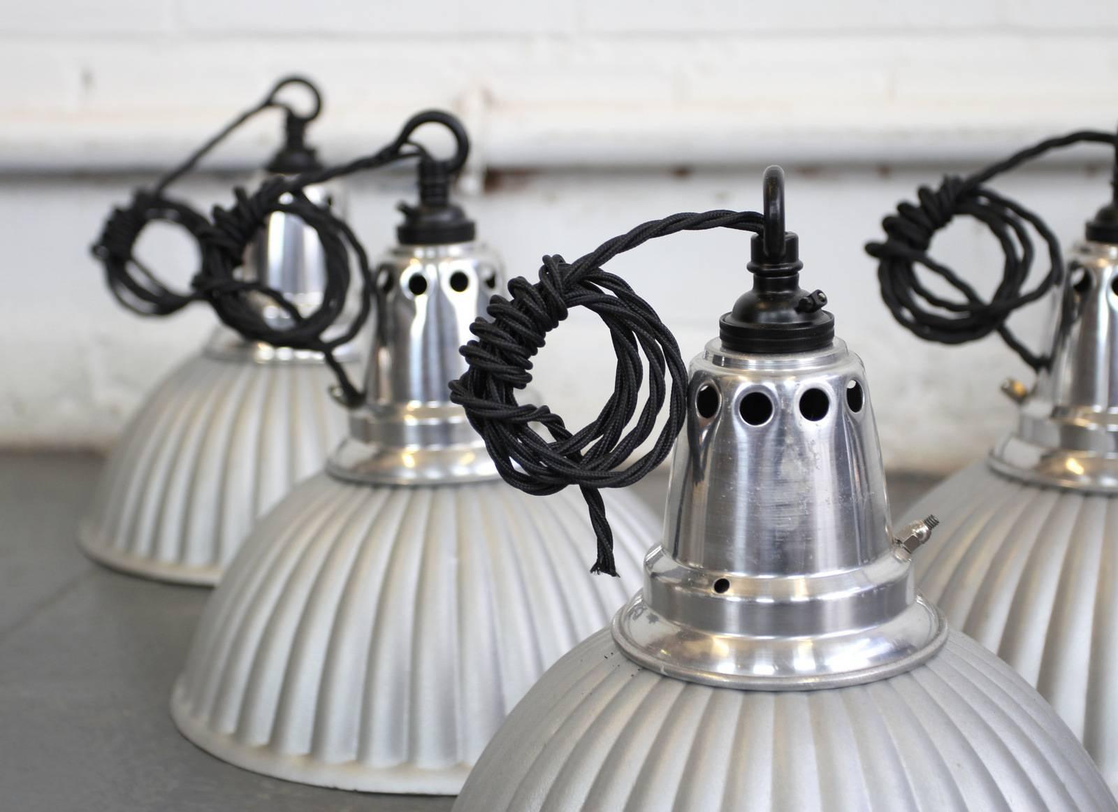 French Scalloped Mercury Glass Pendant Lights, circa 1920s