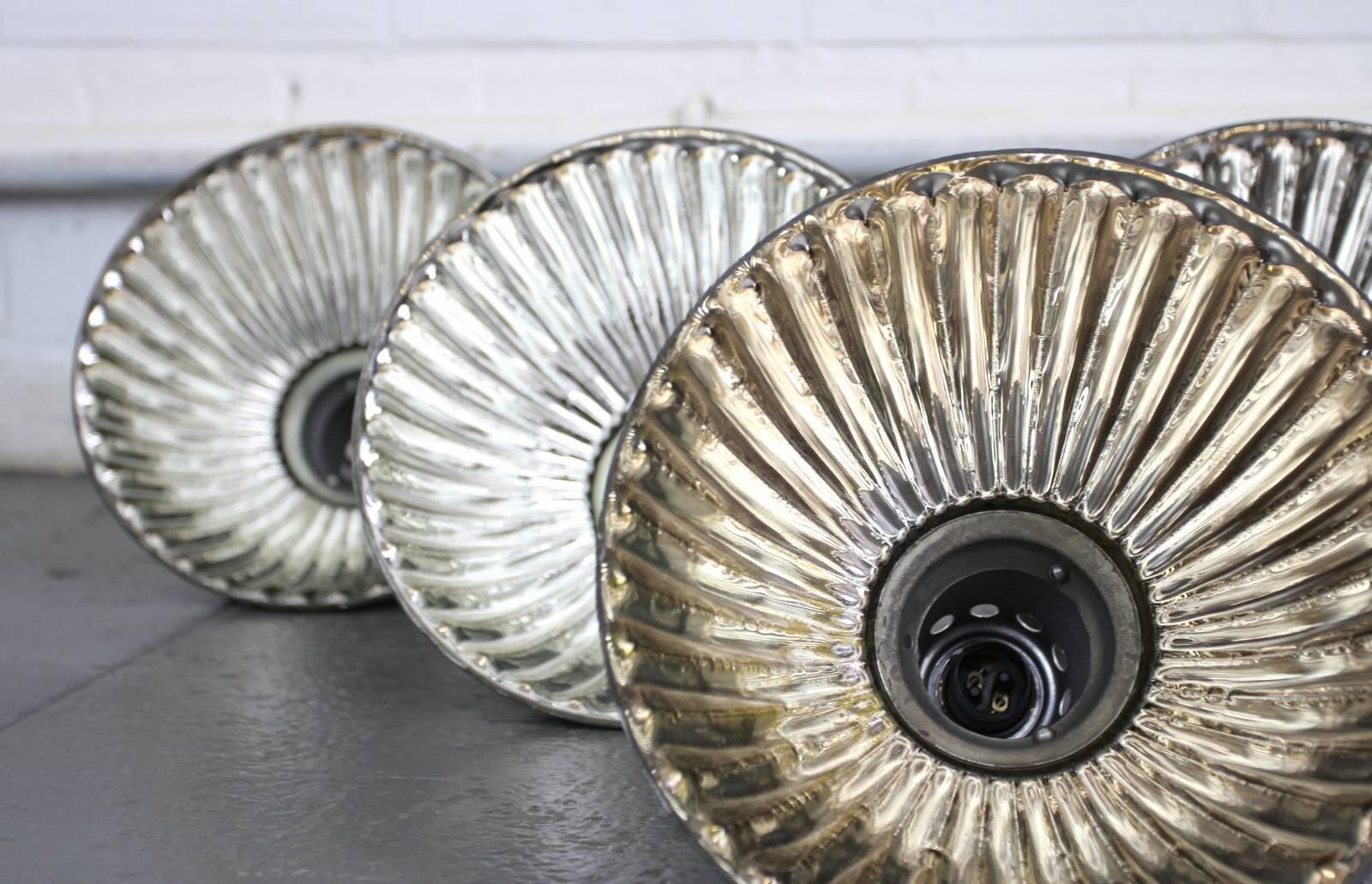 Aluminum Scalloped Mercury Glass Pendant Lights, circa 1920s